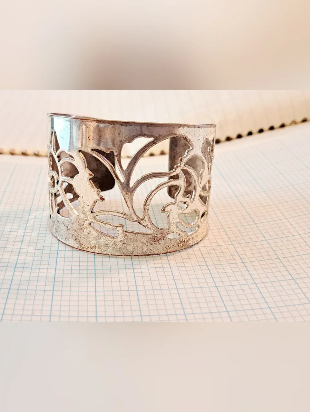 Avon Silver Floral Cutout Cuff Bracelet